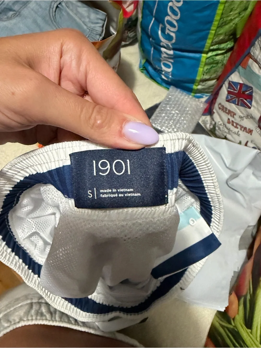 1901 Navy & Light Blue Striped Swim Shorts